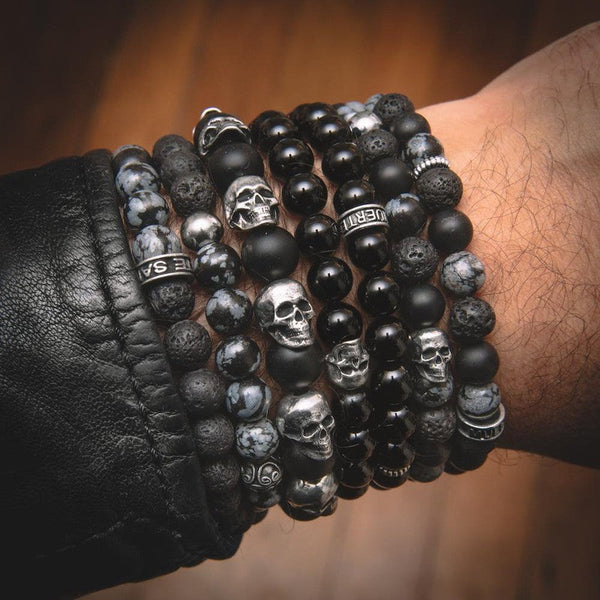 Bracelet Lima black tetes de mort et perles -santa muerte