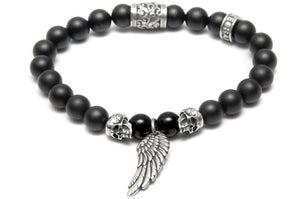 Bracelet Coro aile perle tete de mort onyx noir aile -santa muerte