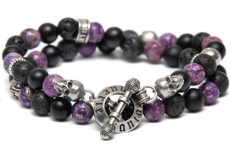 Bracelet Dark night Lafayette acero tetes de mort et perles -santa muerte