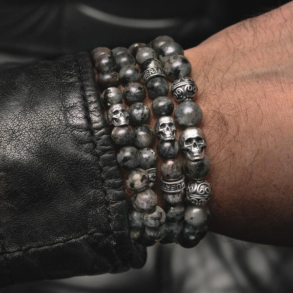 Bracelet Luna tete de mort et perles -santa muerte