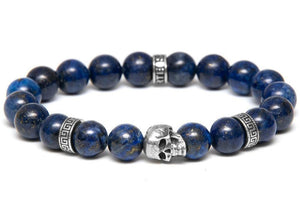 Bracelet Montejo Lapis Lazuli tete de mort et perles -santa muerte