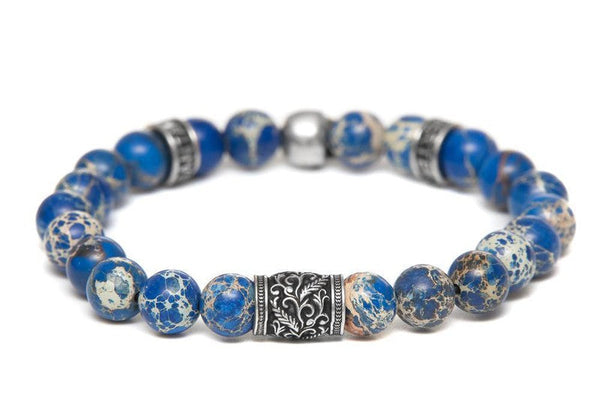 Bracelet Soto Imperial bleu tete de mort et perles -santa muerte