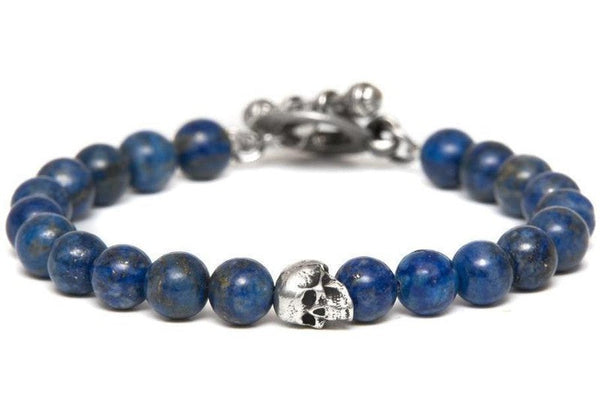 Bracelet Soto Lapis Lazuli tete de mort et perles -santa muerte