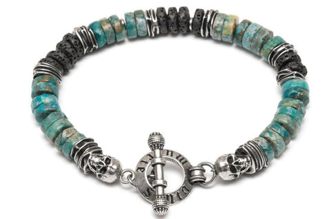 Bracelet cap Horn lava pyrite turquoise -santa muerte