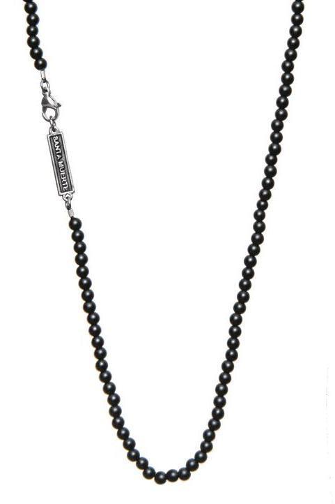 Chaine onyx collier perles noires -santa muerte