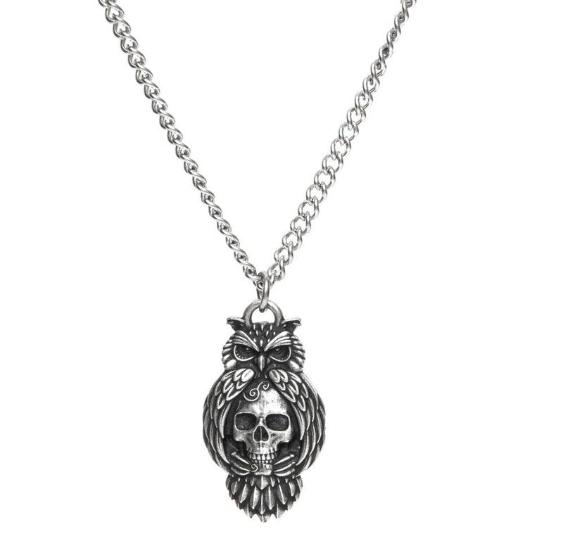 Collier Artemis pendentif chouette tete de mort -santa muerte